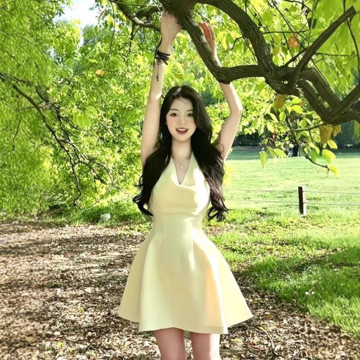 Apricot Dress For Women, High-end, French Ladylike, Sleeveless Dress.