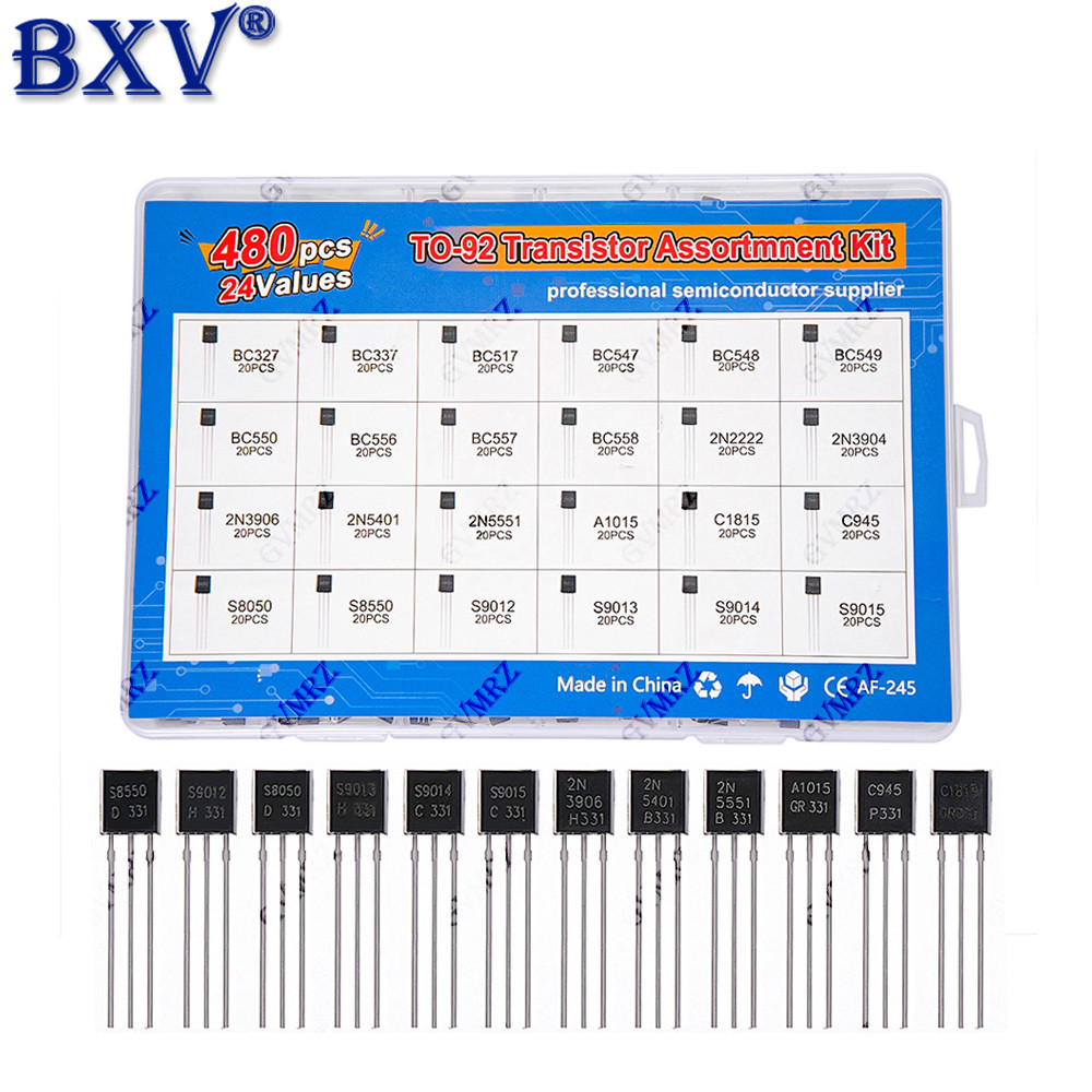 480 CÁI TO-92 Transistor Assortment Kit - 24 giá trị (NPN & PNP BJT Mix: 2N2222, S8050, BC337) trong