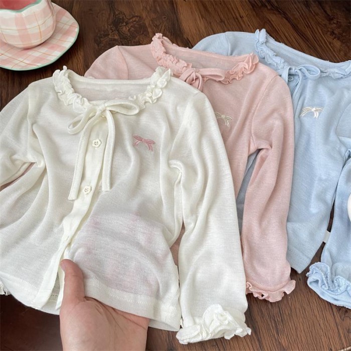 Girls' Sun Protection Clothing Summer New Bow Embroidery Thin Sun Protection Breathable Cardi