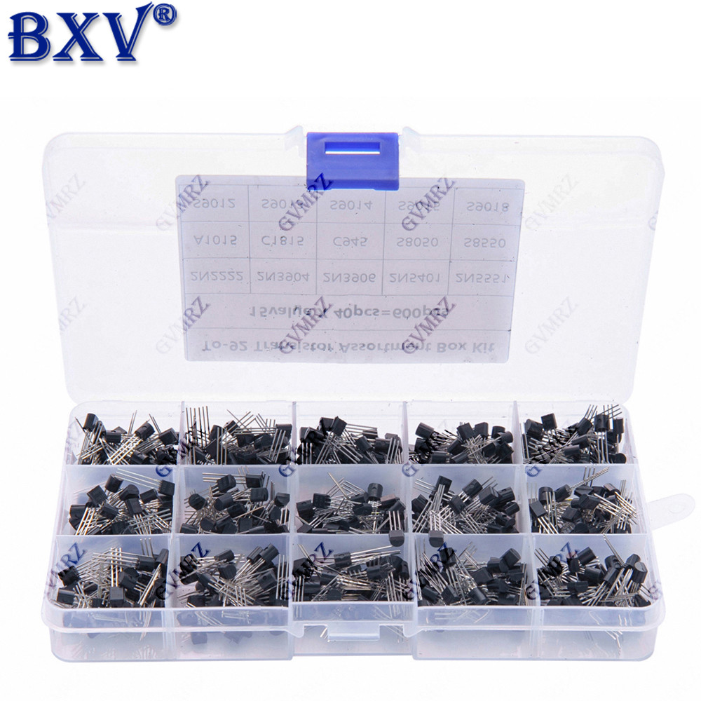 Bộ phân loại Transistor 600 CÁI TO-92 - 15 giá trị x 40 chiếc NPN & PNP BJT Transistor (Bao gồm 2N22