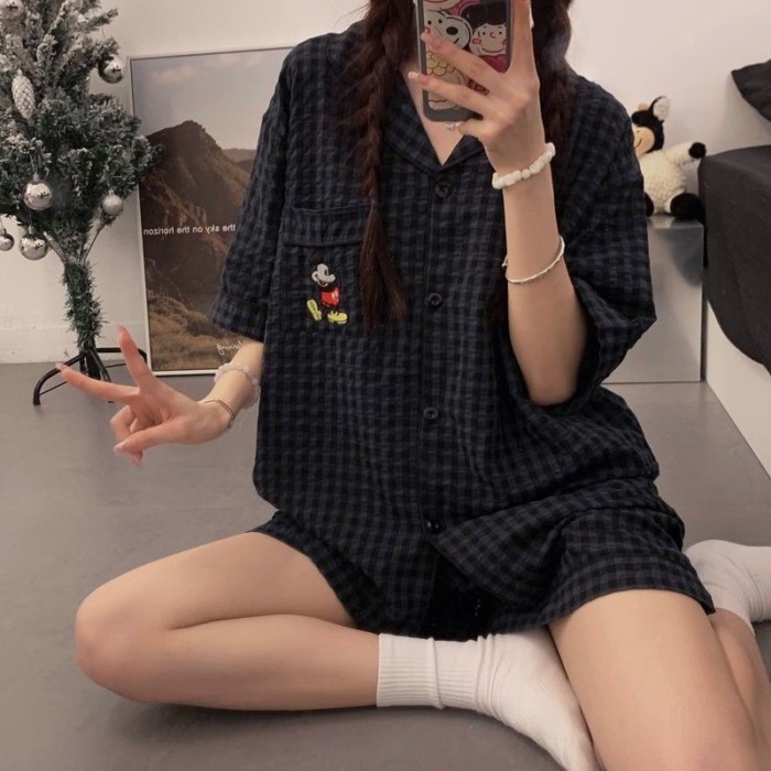 Korean Ins Style Mickey Pajamas Summer Women's Dopamine Short-sleeved Thin Section Can Be Wor