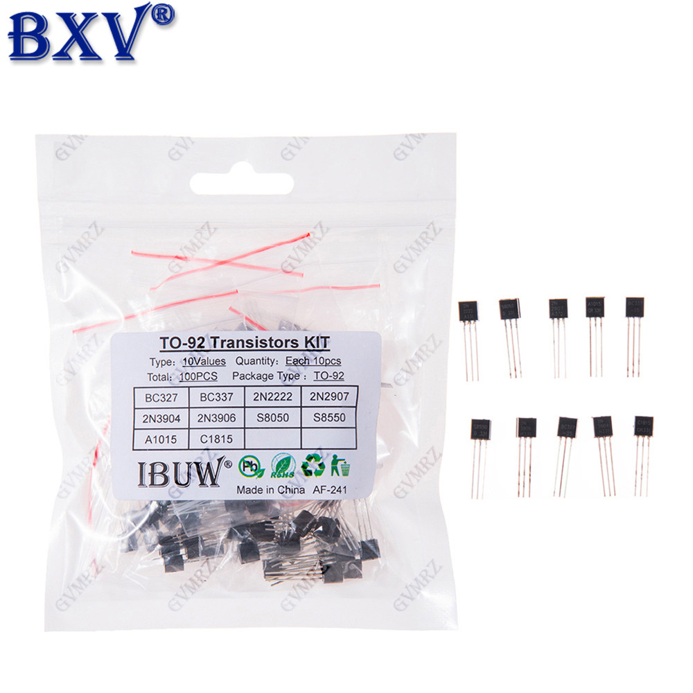 100 CÁI TO-92 Transistor Assortment Kit - 10 giá trị (NPN & PNP BJT Mix: BC337, 2N2222, S8050) cho A