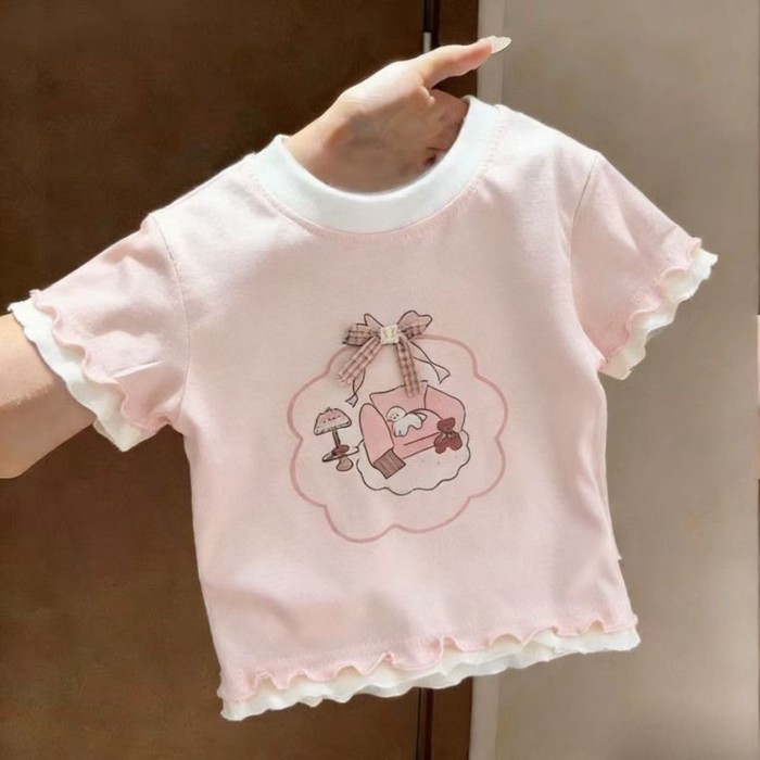 Children's Clothes Girls Fashionable Cartoon Cute Summer Clothes Fungus Short Sleeve Baby T-S