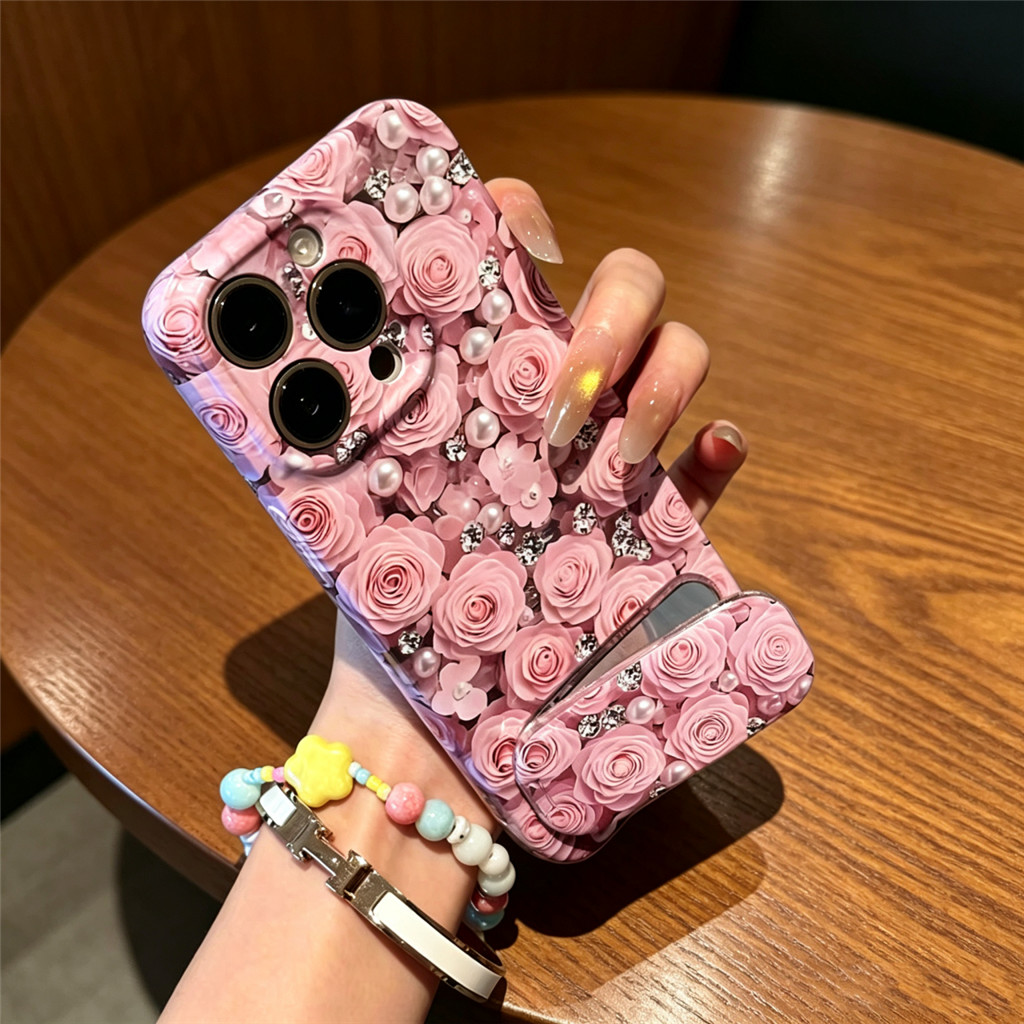 Ốp Điện Thoại Hoa Hồng Xinh Đẹp Cho OPPO A54 A55 A57 A58 A78 A53 A93 Ốp Lưng Cứng Ngọc Trai Bling Th