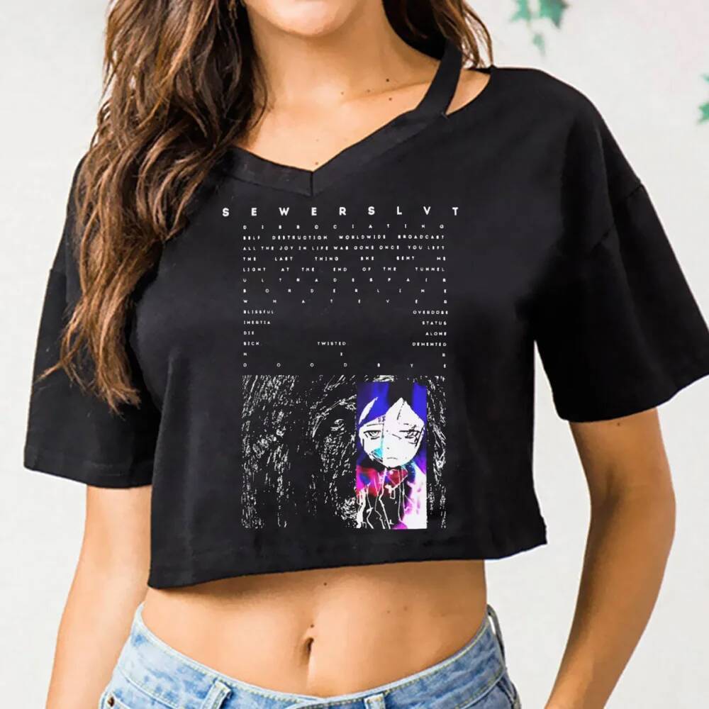 Sewerslvt We Had Good Times Together crop top shoujo manga mùa hè nhật bản áo thun dễ thương emo gya