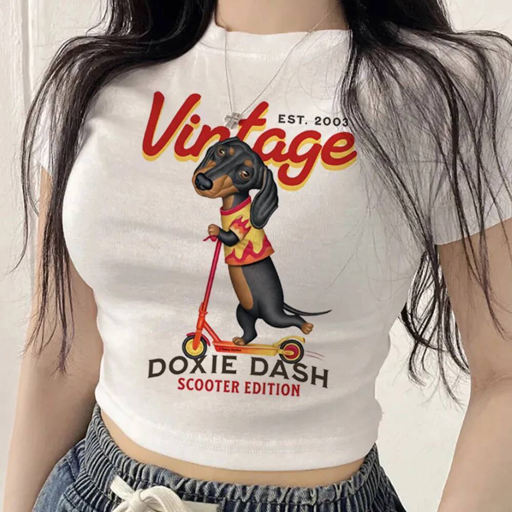 Dachshund crop top shoujo cutecore emo dễ thương thay thế áo thun grunge dạo phố harajuku gothic gru