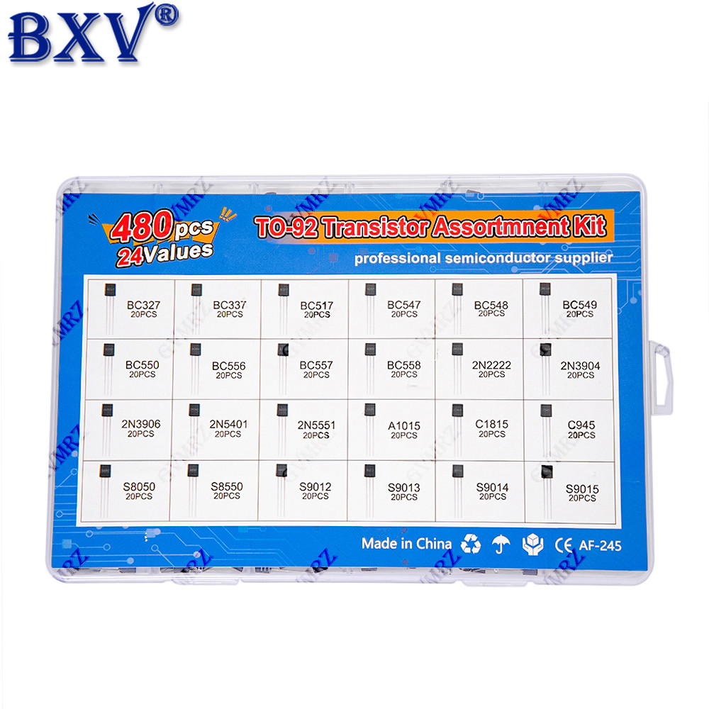 480 CÁI TO-92 Transistor Assortment Kit - 24 giá trị (NPN & PNP BJT Mix: 2N2222, S8050, BC337) trong