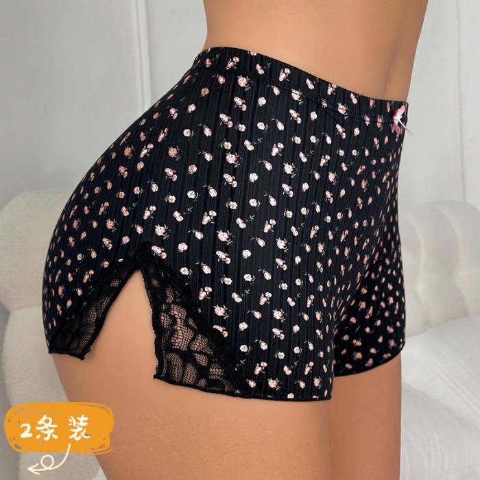 Chân Ren Chia Boxer Quần Đùi Hoa Ngọt Ngào Boxer Quần Đùi Nữ Kích Thước Châu Âu Plus Kích Thước Boxe
