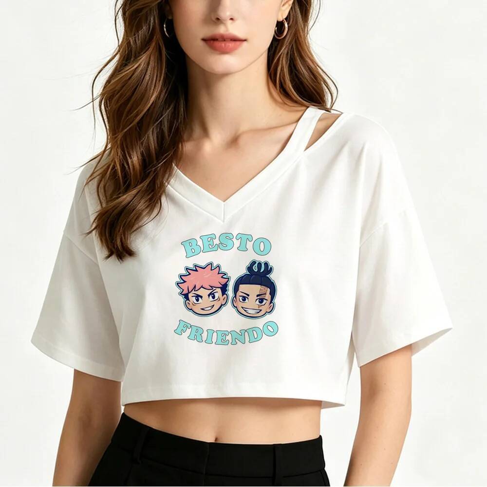Jujutsu Kaisen Gojo crop top nữ 2000 giải phóng mặt bằng áo thun đồ họa meme mùa hè 2000s