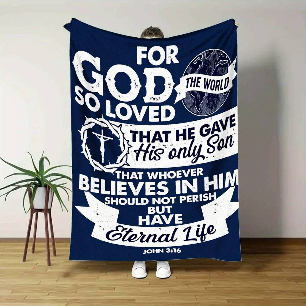 Câu Kinh Thánh Cơ Đốc John 3: 16 Lớn Ném Chăn Treo Tường Tấm Thảm Tôn Giáo Trang Trí Quà Tặng Chúa K