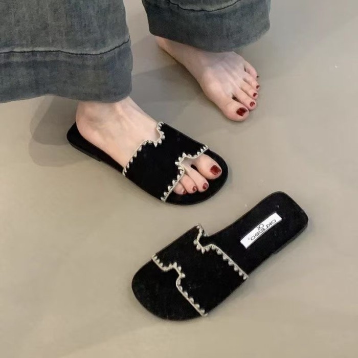 Embroidered Flat Slippers For Women, Summer Style, New Style, French Retro Beach Sandals, Ver