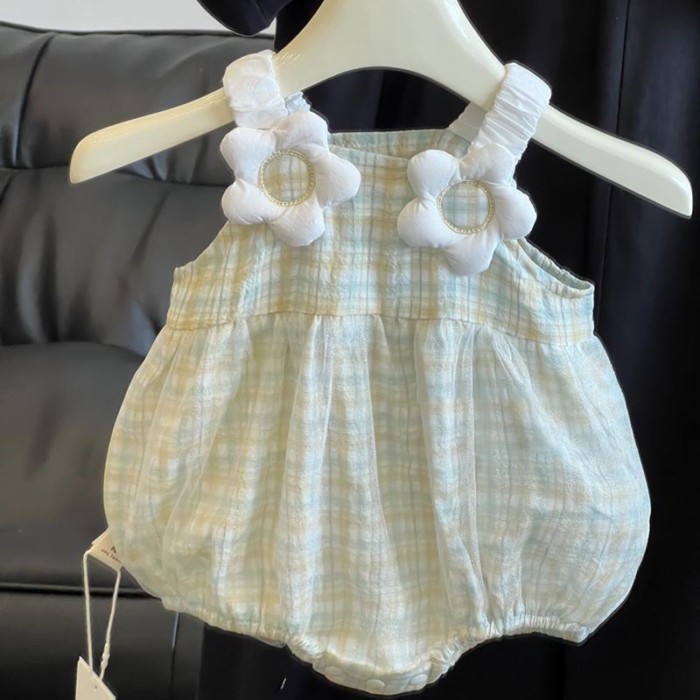 Full-moon Baby Clothes For Girls In Summer, Thin And Stylish Plaid Baby Slings, Baby Jumpsuit