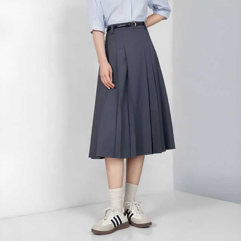 [Dajia Shi] Váy xếp ly màu xám nữ mùa thu, váy dài dáng chữ A trang trọng dành cho công sở.