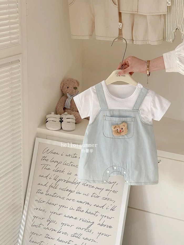 Baby Summer Jumpsuit Thin Romper Suit Small Month Old Boy Baby Fake Two-piece Summer Clothes