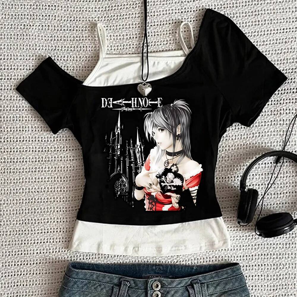 Death Note crop top shoujo anime ngộ nghĩnh 2000 cảnh áo thun cảnh jojifuku manga Nhật Bản dễ thương