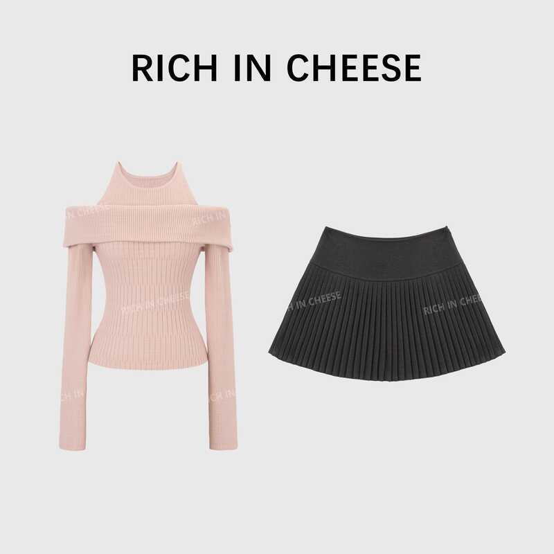 [ĐẦY ĐỦ SẢN PHẨM CHEESE] Áo trễ vai dành cho nữ với bộ xếp ly accordion thủ công bằng len mỏng [Giao