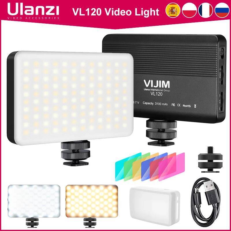 Đèn video LED Ulanzi Vijim VL120 3200K-6500K có hộp mềm và đèn lọc màu RGB cho đèn chiếu sáng hội ng