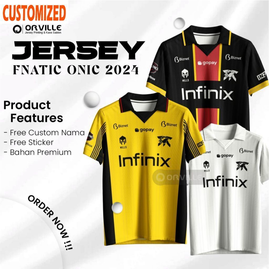 FNATIC ONIC MỚI MSC MPL S14 JERSEY / MIỄN PHÍ NICKNAME & ONIC STICKER Jersey Tên tùy chỉnh Jersey