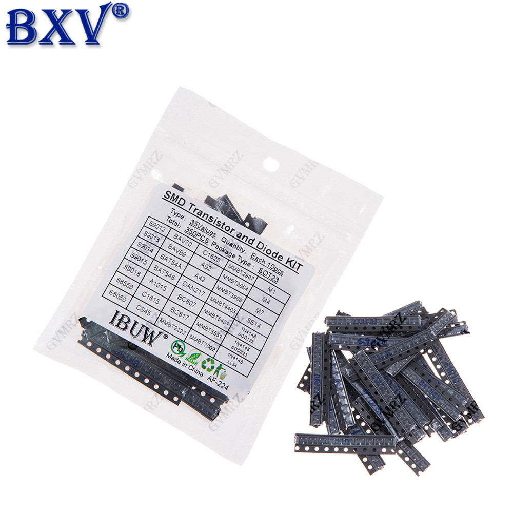 350 CÁI SOT-23 Transistor & Diode Kit - 35 giá trị (Hỗn hợp NPN / PNP BJT & Điốt chuyển mạch tốc độ 