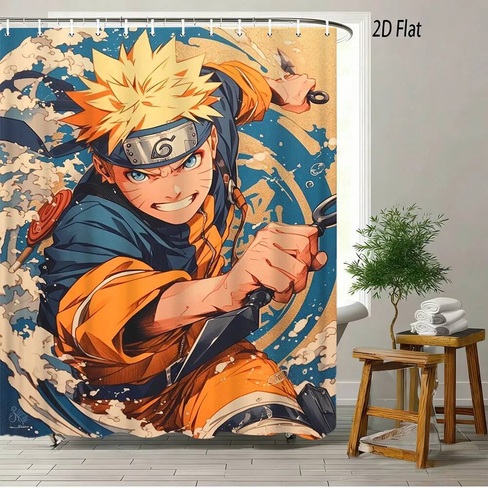 2D Flat Naruto Anime Naruto Naruto Uzumaki Kunai Wave In Rèm Tắm Chống Thấm Nước Cho Trang Trí Phòng