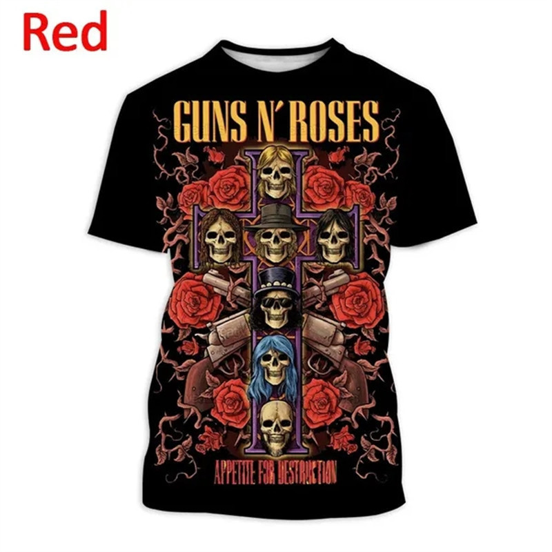 Áo thun ngắn tay khô nhanh Unisex 2026 – Áo thun in 3D Guns N Roses, Áo quá khổ cổ điển Y2K dành cho