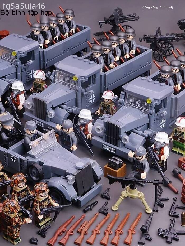 [Đa Năng] Bộ xếp hình cao cấp LePin: Xe, hầm, đại bác, lính, sĩ quan Đức-Nhật thời Thế chiến II, đồ