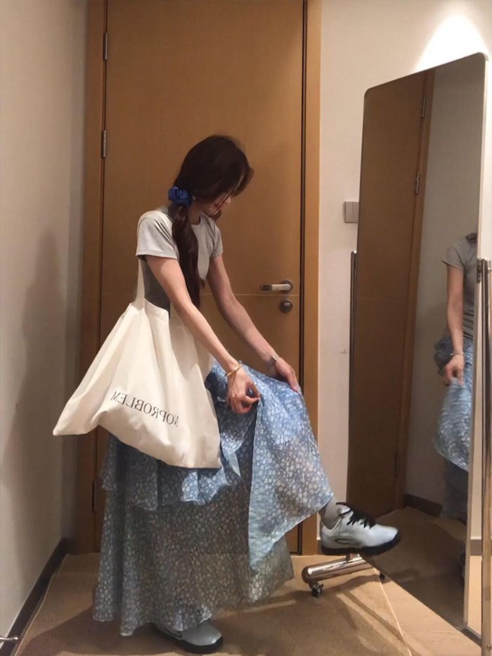 Summer Skirt For Women Korean Style Floral Long Skirt A-line Skirt Versatile Korean Style Chi
