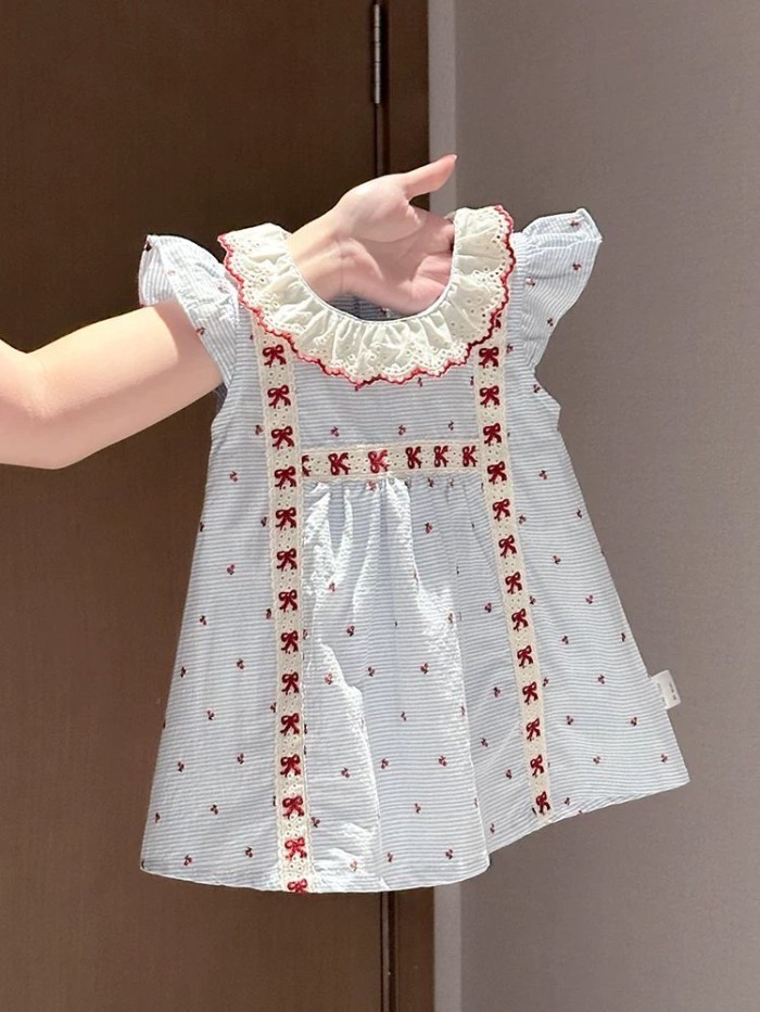 Girls Dress Summer New Lace Doll Collar Sleeveless Newborn One-Year-Old Baby Dress Baby Cloth