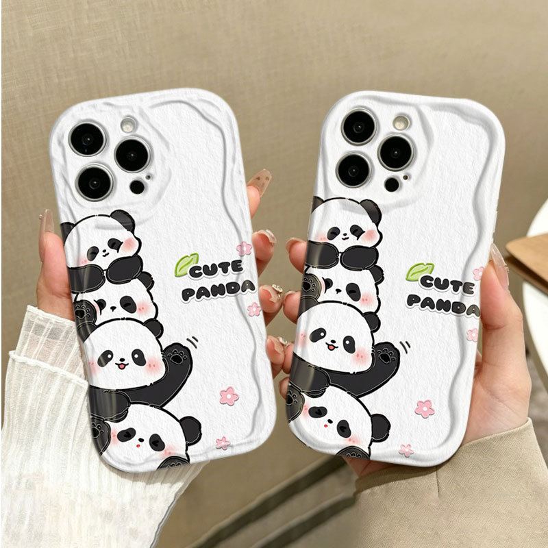 Ốp Lưng gấu trúc đáng yêu Viền Sóng Nổi Cho Realme C63 C55 C15 C51 C30 C53 C20 C35 C61 C25 C21 C12 C