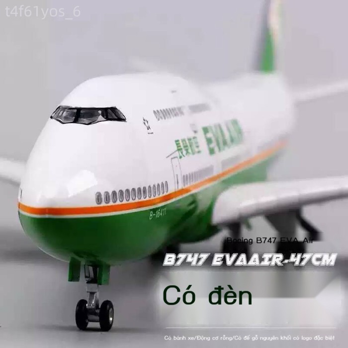 (HÀNG HOT) Mô hình máy bay chở khách Boeing 747 Đài Loan EVA Air 47CM với điều khiển âm thanh, đèn