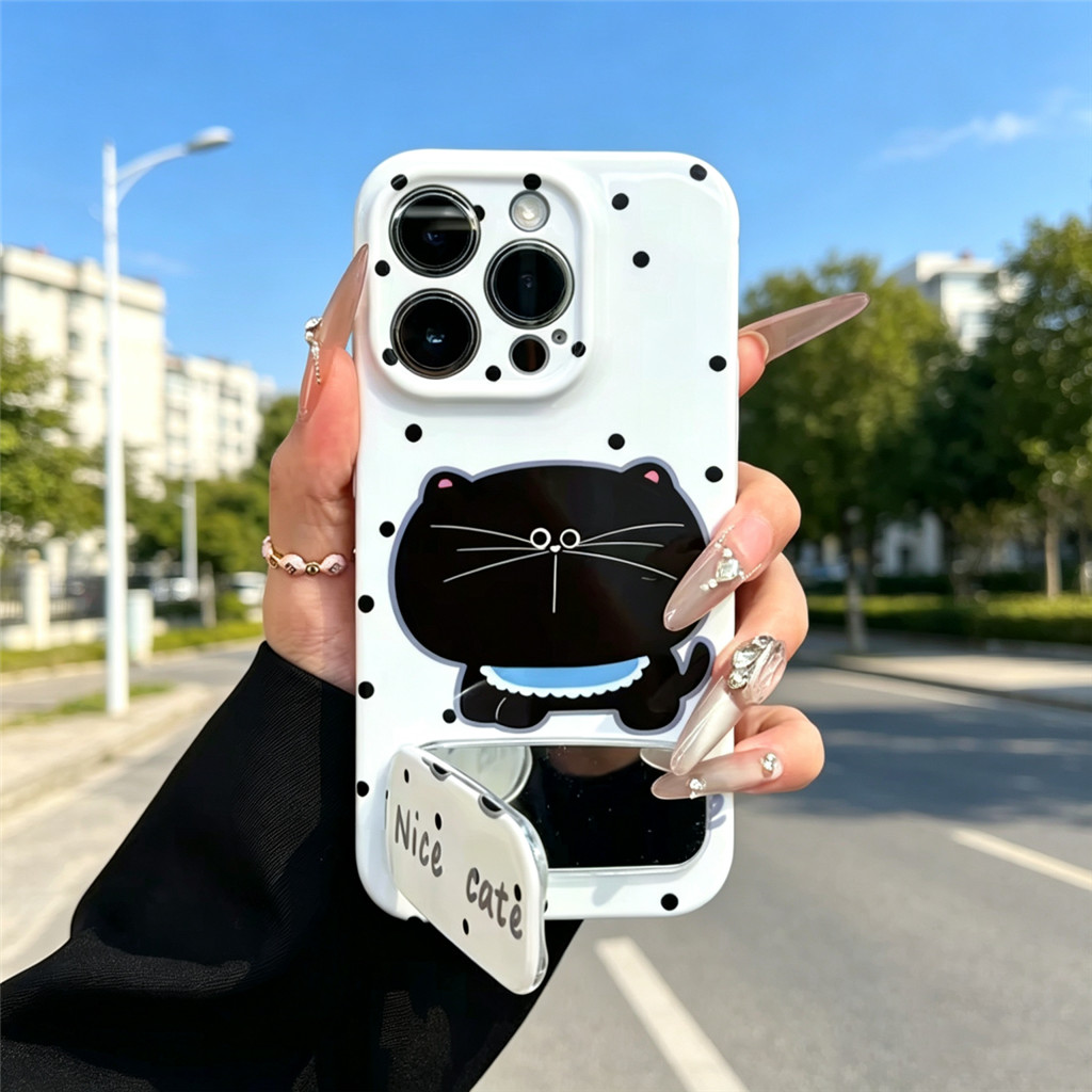 Ốp Điện Thoại In Hình Mèo Chấm Bi Thẩm Mỹ Cho OPPO A54 A55 A57 A58 A78 A53 A93 Giá Đỡ Điện Thoại Có 