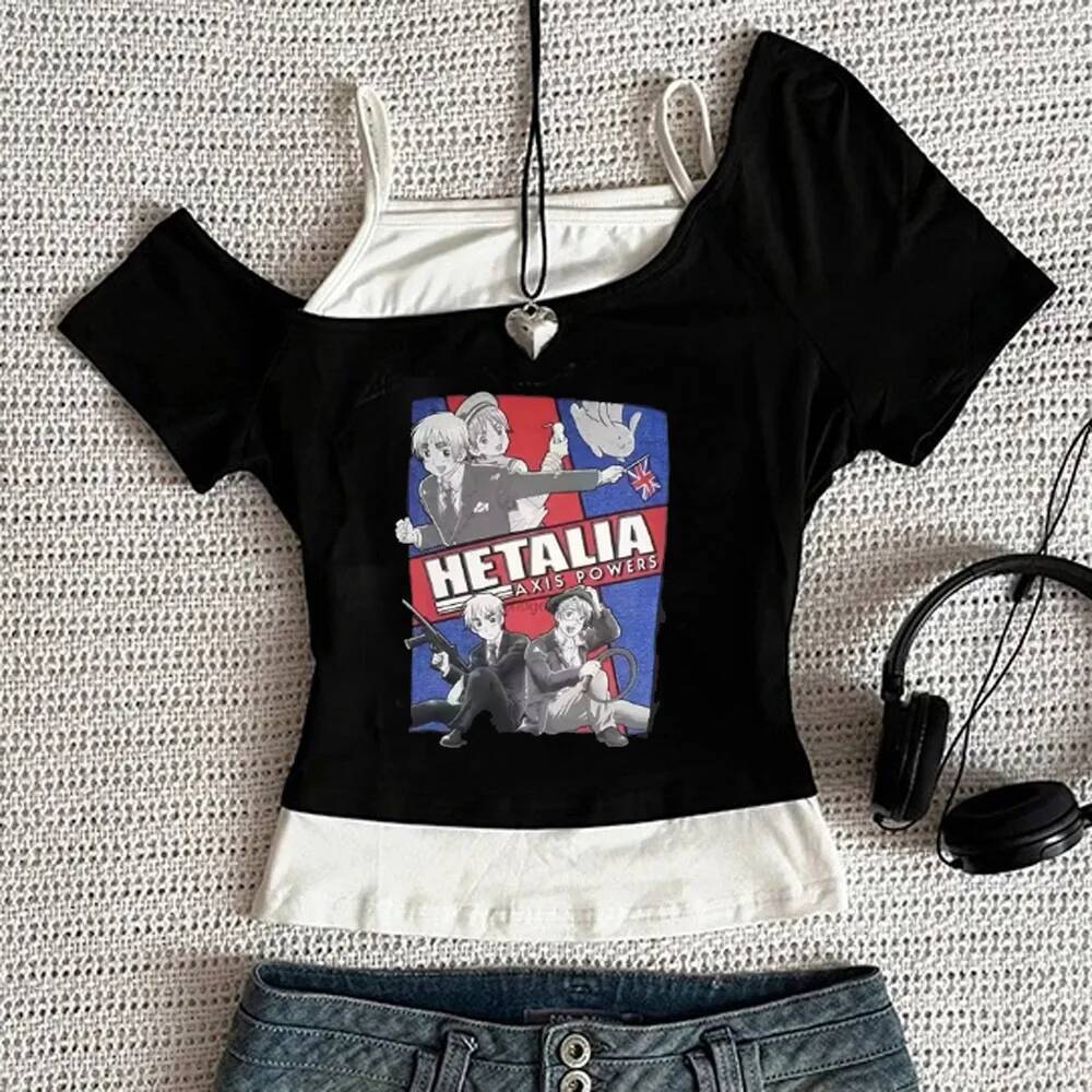Hetalia crop top nữ dạo phố grunge dollette thay thế áo thun giá rẻ meme grunge gothic