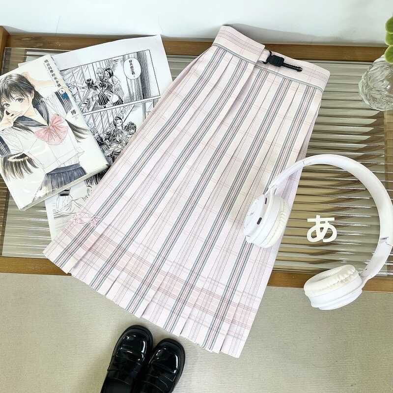 Cheese Girl [Peach Blossom Bell] JK kẻ sọc chính hãng có thêu phong cách học đường Váy ngắn xếp ly k