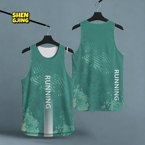 Teal "RUNNING" Văn bản dọc Singlet khô nhanh