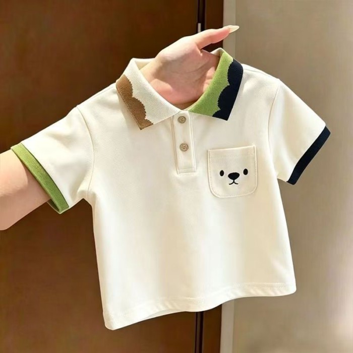 Boys Contrast Color Polo Shirt Short-sleeved T-shirt Summer Style Children's Style Pocket Car