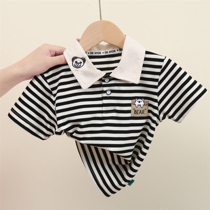 Children's Lapel Polo Shirt Summer New Baby Short-sleeved T-shirt Boys Striped Casual Cotton
