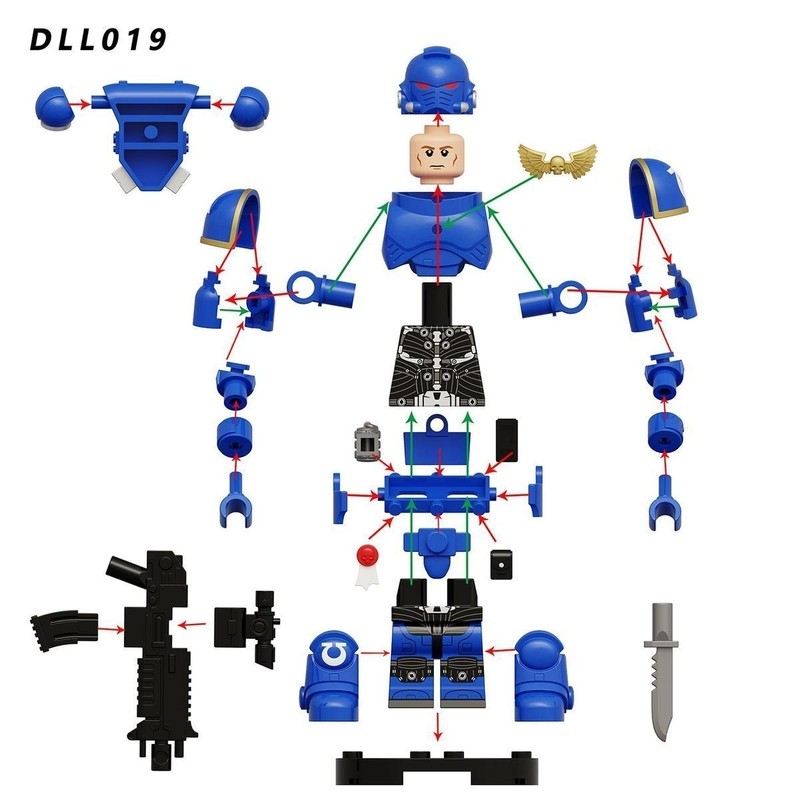Tương thích với LEGO Warhammer 40K Space Marines Ultramarines, đồ chơi lắp ráp cho bé trai, mô hình 