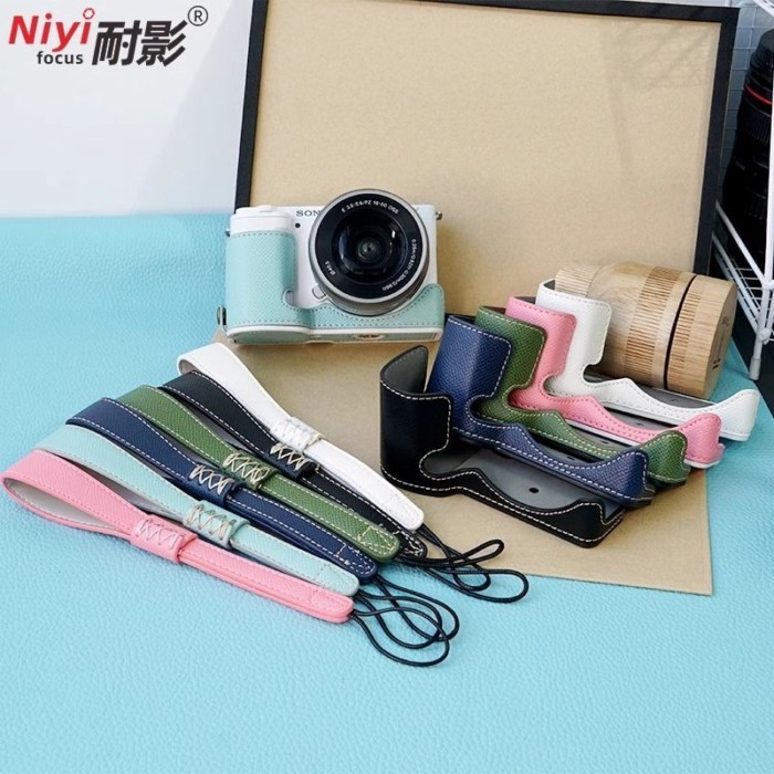 Thích hợp cho túi đựng máy ảnh Sony ZVE10 Vỏ bảo vệ nửa đế ZV-E10 Vỏ máy ảnh Dây đeo tay Vỏ da
