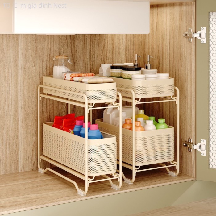 Order✨ Kệ nhà bếp để bồn rửa lưu trữ tủ kéo ngăn kéo hai lớp ngăn kéo gia vị kệ giỏ kéo