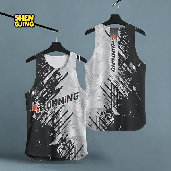 Singlet nhanh khô "LUCK RUNNING" màu trắng đen