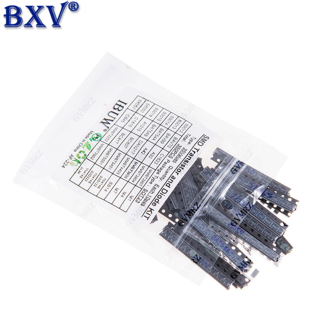 350 CÁI SOT-23 Transistor & Diode Kit - 35 giá trị (Hỗn hợp NPN / PNP BJT & Điốt chuyển mạch tốc độ 