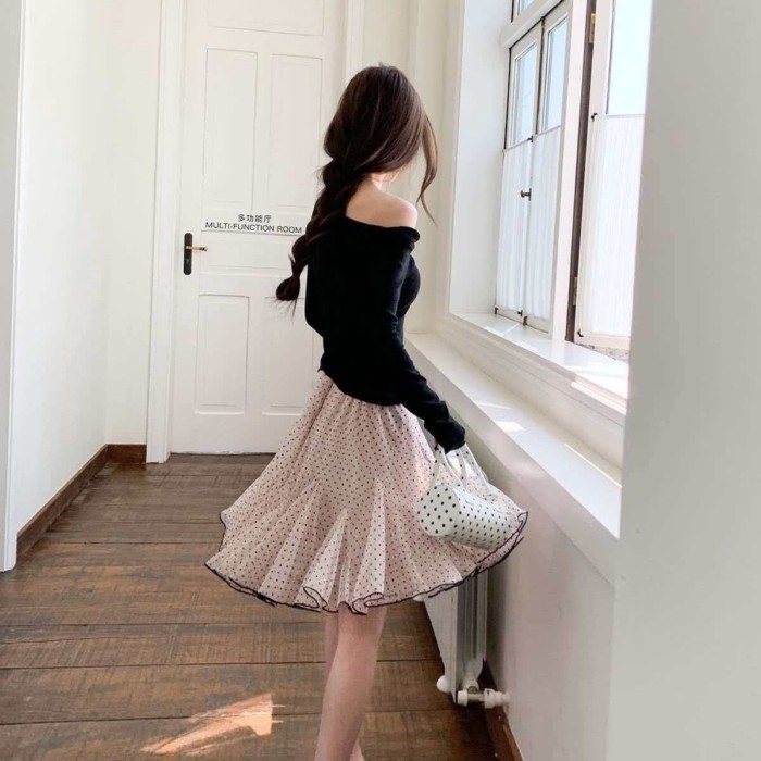 Retro Korean Style New Korean Style Mesh Polka Dot Spring And Summer Hot Style Skirt Short Sk