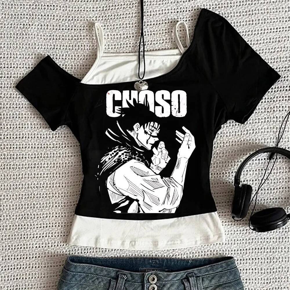 Satoru Gojo crop top nữ baddie cổ điển meme gothic dạo phố áo sơ mi thay thế baddie meme