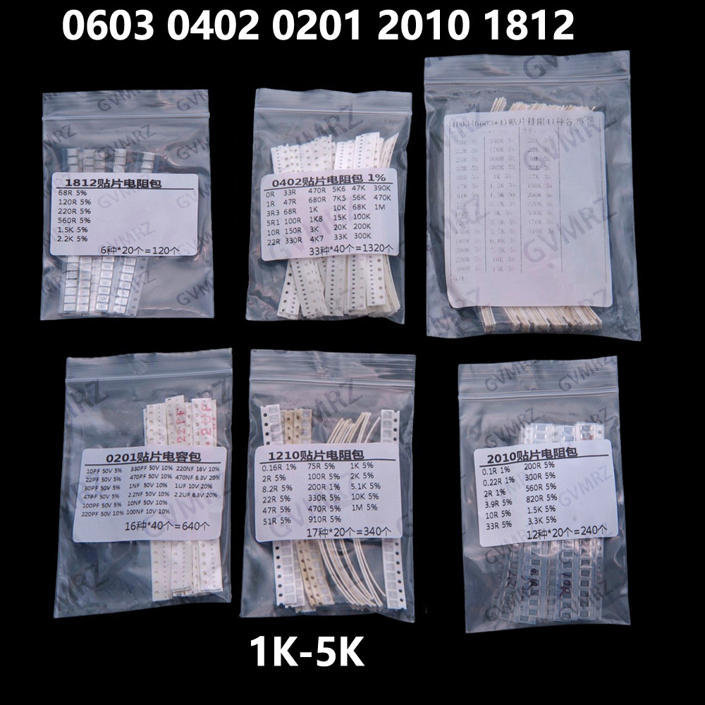 12 / 17 / 33Values 0603 0402 0201 2010 1812 Điện Trở SMD sop Mỗi 50 Chiếc Mỗi 25 Chiếc 1k 2k 3k 4k 5