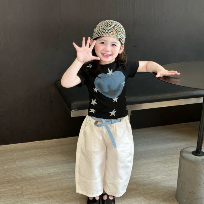 Korean Style Children's Clothing For Girls Summer New Star Printed Short-sleeved Baby Girl Ne