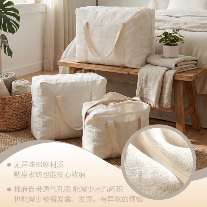 [Giảm Giá] Túi Bảo Quản Quilt Túi Sắp Xếp Quần Áo Vải Lanh Cotton Thu Đông Bộ Bốn Mảnh Quần Áo Quilt