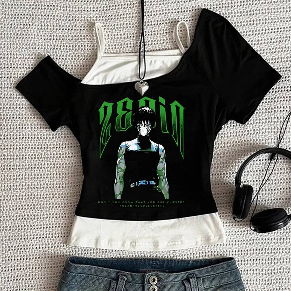 Satoru Gojo crop top shoujo giải phóng mặt bằng bán hàng meme dạo phố thay thế gyaru áo sơ mi manga 