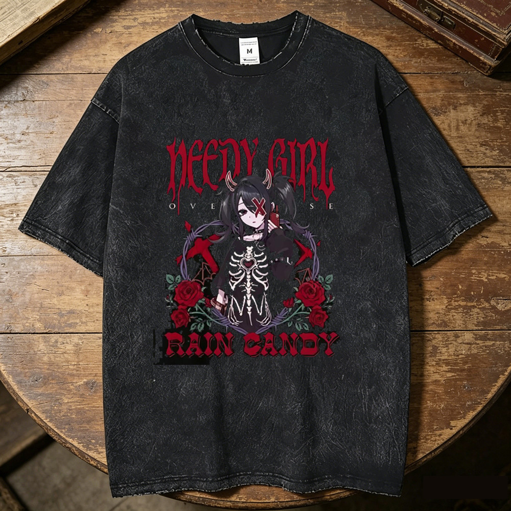 Needy Girl Overdose Vintage Giặt cotton Áo teen anime Dạo Phố 80 Đồ Họa Áo Sơ Mi Đồ Họa Grunge Gothi