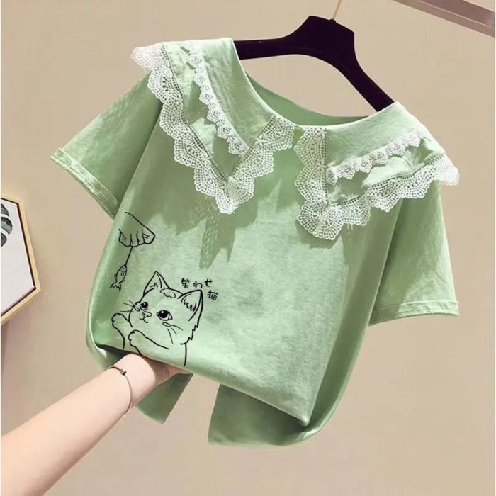 Pure Cotton Unique And Unique Irregular Pattern Printed Children's Short-sleeved T-shirt Girls