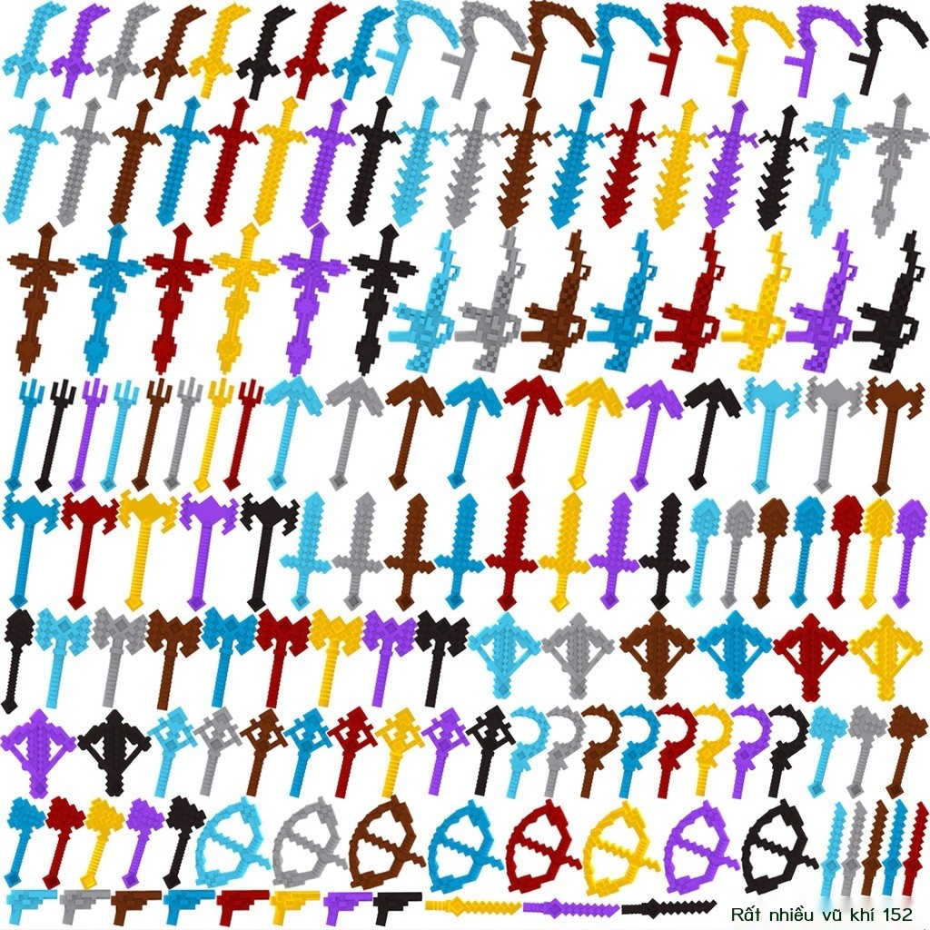 [Ảnh thật/Video] Bộ dụng cụ thiết bị minifigure Minecraft mới, gồm súng, cung, mũi tên, xẻng, rìu,